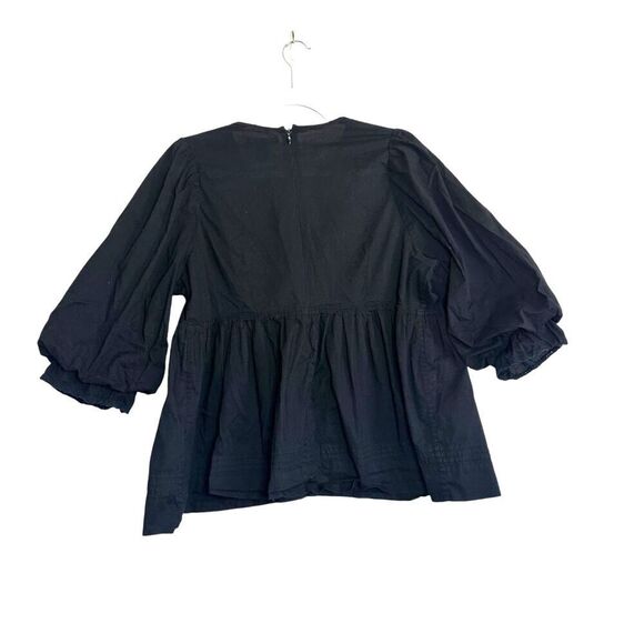 BCBG Maxazria Ruffled Ballon Sleeve Blouse Women XL Black Boho Casual - Picture 2 of 3
